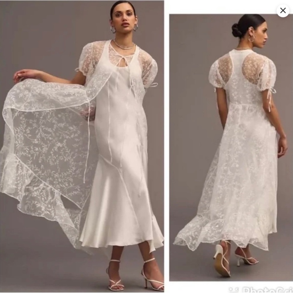 Anthropologie Organza Duster Sheer Short Sleeve Maxi Dress White OS NWT - Picture 4 of 5